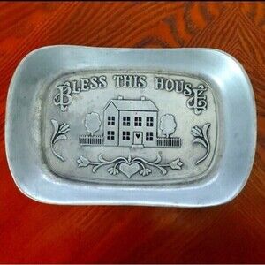 Wilton Armetale Bless This House Bread Tray Pewter Alloy 10 3/4" Long